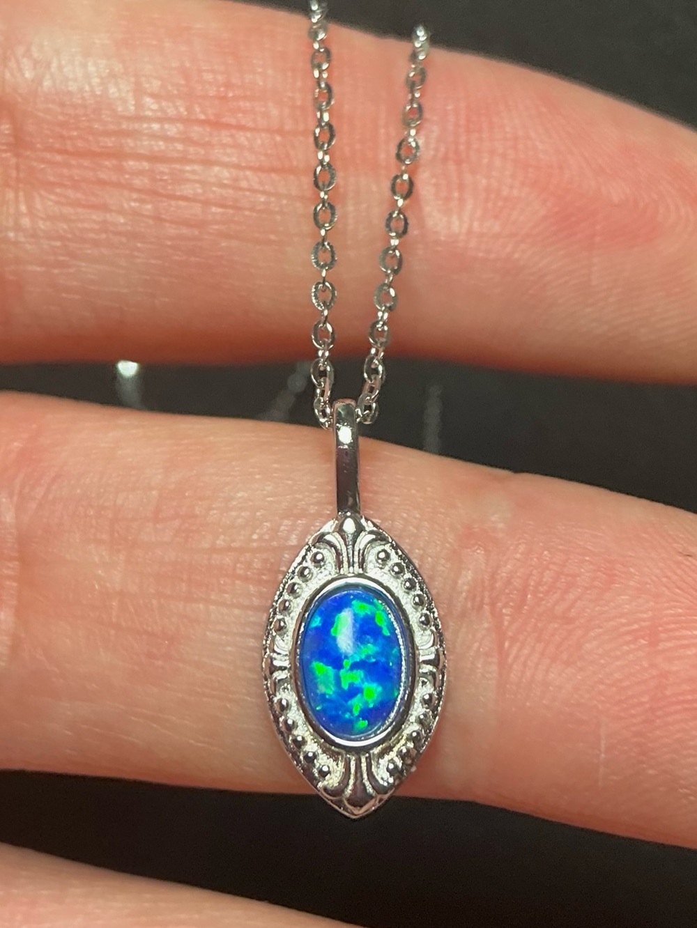 Fire Opal Necklace 925 Sterling Silver Pendant Necklace Blue Fire Opal Pendant